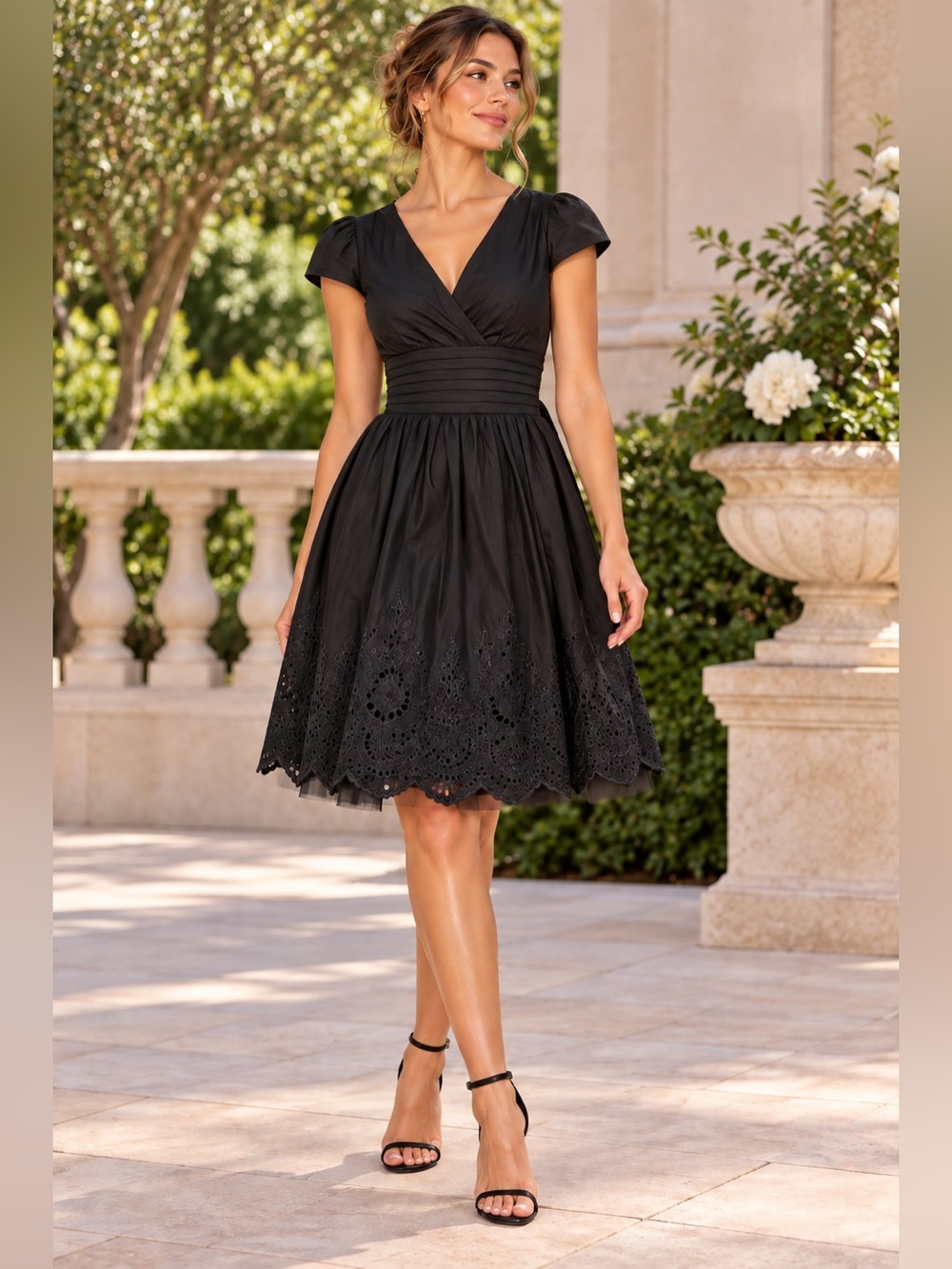 BCBG Max Azria Black Embroidered Fit & Flare Dress Size 8